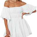 Dokotoo Womens  Summer Dresses 2025 Short Lantern Sleeve Ruffle Elastic Waist A-Line Casual Mini Dress L