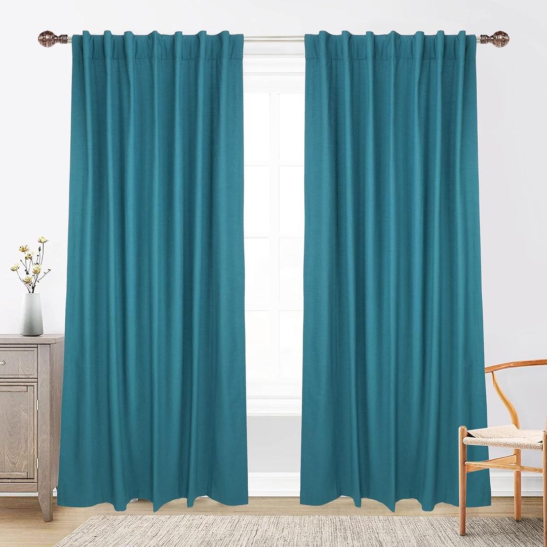 GFI LINEN CLUBS Teal Cotton Tab Top Curtains  50x96 inch Window Panel Set, 2 Panels for Living Room, Bedroom or Bathroom