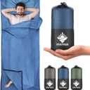 Sleeping Bag Liner, Self Tan Sleep Sack, Adult Sleep Sack, Two-Way-Zipper Expose Feet Separately, Portable Single Camping Travel Sheets for Hotel,Hostels,Business Trips