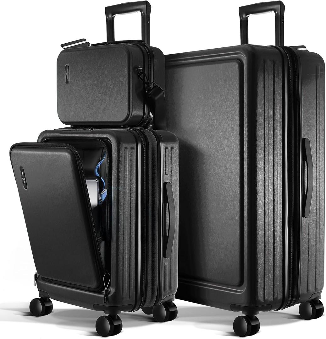 TRAVELARIM Luggage Sets 3 Piece, 20 Inch Carry on Luggage and 28 Inch Suitcases with Wheels Spinner, Durable Hard Shell Suitcase Set, Expandable Travel Suitcase, Black