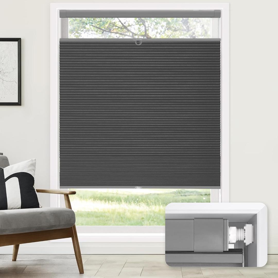LazBlinds No Drill Cordless Cellular Shades, 26" W x 64" H, Black
Top Down Bottom Up (TDBU) Honeycomb Shades for Home, Blackout Light Blocking Thermal Insulation Blinds for Windows