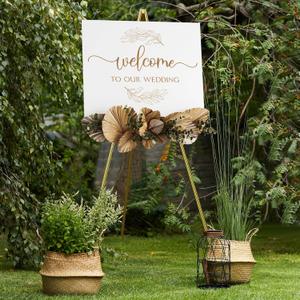 NianFeng Wooden Easel Stand for Sign, Easel Display Stand Floor for Wedding Sign with Adjustable Tray, 63-Inch, Tripod A-Frame Poster Light Duty, Welcome, Art Show & Baby Shower (Golden)