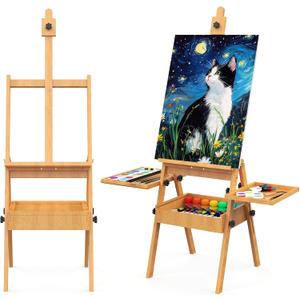Large Beech Wood H-Frame Easel, Painting Easel for Adults with Storage Box and Palette, Multi-Function Studio Easel, Professional Foldable Artist Easel Stand for Painting, Holds Canvas Art up to 36"