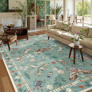 Lahome Insect Washable Area Rugs 5x7, Soft Green Rug for Living Room Bedroom Ultra-Thin Non-Shedding, Modern Throw Large Carpet for Dining Room Nursery Vionnet(5'x7',Green)