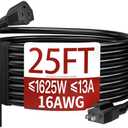 Skrizcable 16/3 25 FT Outdoor Extension Cord Waterproof, Weatherproof & Flame Retardant Black 3 Prong Power Cord Outside for Lawn & Garden, 13 Amps 1625 Watts 125 VAC 16AWG SJTW, ETL Listed