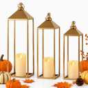 3 Pcs Large Gold Decorative Lanterns with Candles, Metal Candle Lantern