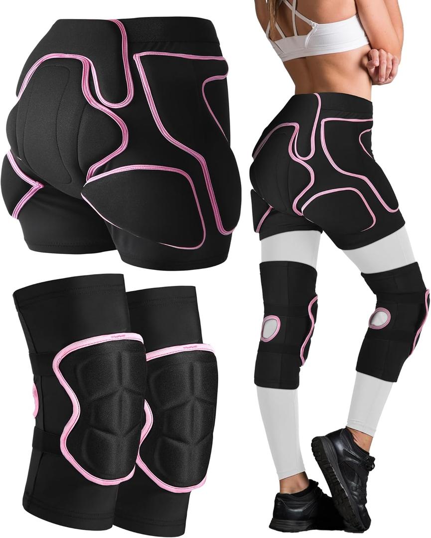 Eurzom 3 Pcs Snowboard Protective Gear Set for Women Impact-Resistant Hip Butt Padded Shorts and 2 Knee Pads for Snowboarding, Skiing, Skating, and Outdoor Winter Sports