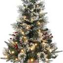 3 ft Christmas Tree, Snowman Base, Fiber Optic Light-Style Artificial Christmas Tree, 78 Led Lights, 8-Mode Battery Box, Red Berry Decorations, Holiday Ready, Easy Installation