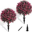 Artificial Rose Boxwood Topiary Ball Bush for Outdoor with Spike, Set of 2 UV Resistant Faux Boxwood Ball Tree with Stake Weatherproof Fake Round Topiary Shrub Plant for Front Porch