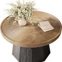 LITTLE TREE Round Coffee Table for Living Room, 31.5-Inch Farmhouse Center Table, Modern Circle Wooden Tea Tables for Office, Small Space, Reception, Brown, 31.49" x 31.49" x 18.11"