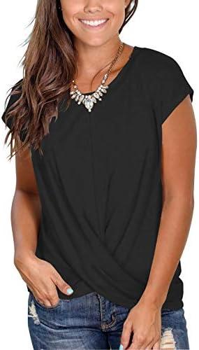 Jescakoo Women's Short Sleeve Round Neck T Shirt Front Twist Tunic Tops Casual Loose Fitted S