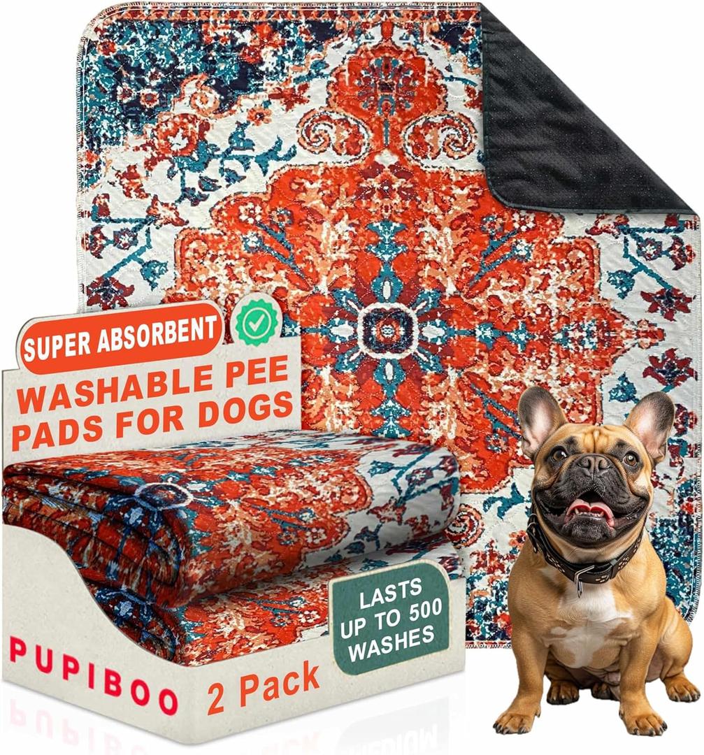 PUPIBOO Washable Pee Pads for Dogs and Cats - Super Absorbent Reusable Puppy Training Pads - 100% Waterproof, Leak-Proof & Non-Slip Whelping Pads for Pet Housebreaking (22 x 22 Inch (Pack of 2), Colorful Medallion)