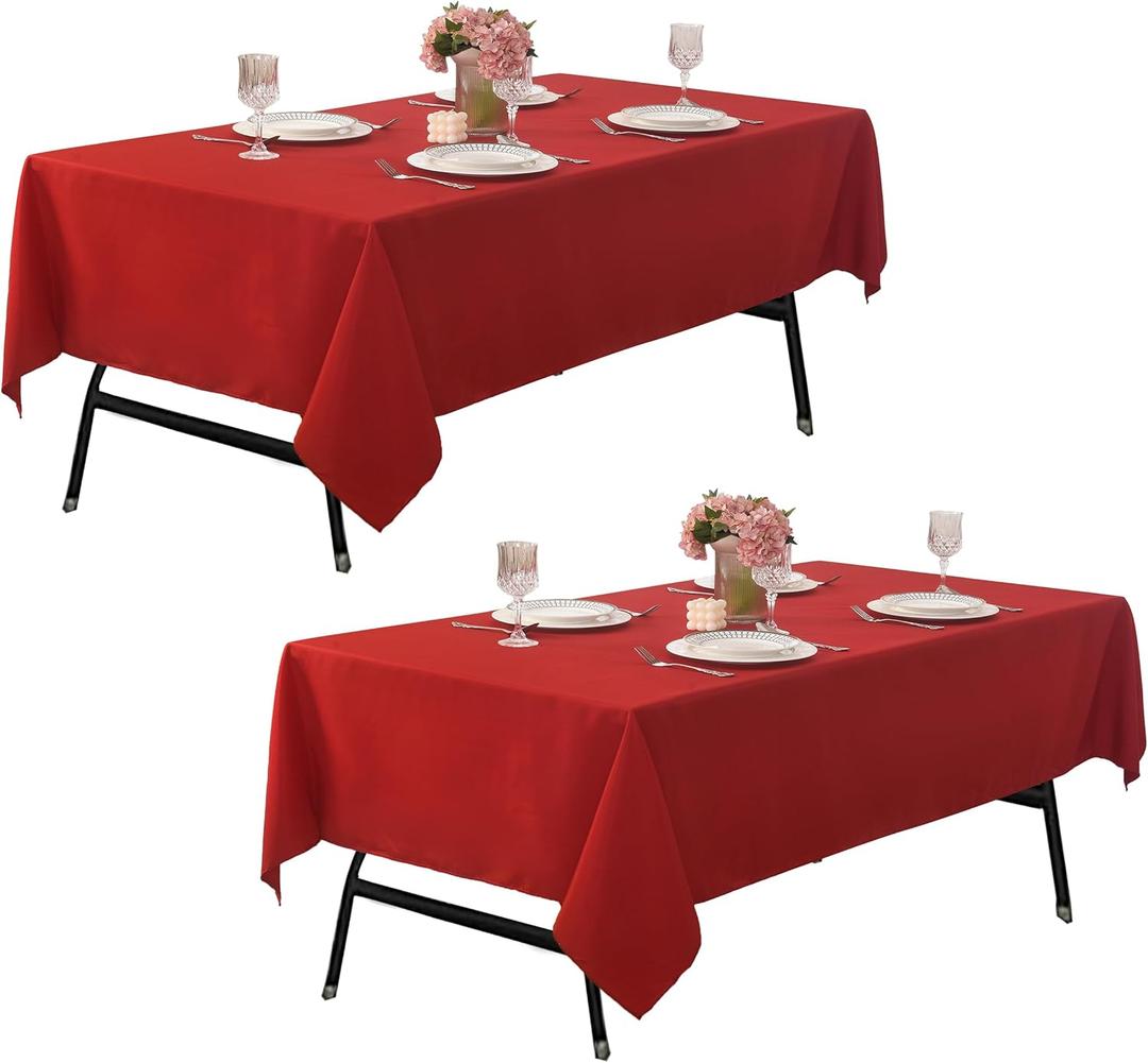2-Pack 60x144 inch Red Table Cloths, Solid Stain and Wrinkle Resistant Oblong Tablecloth, Premium Plain Weave Polyester Fabric Rectangle Table Linen Covers for Hotel, Banquet