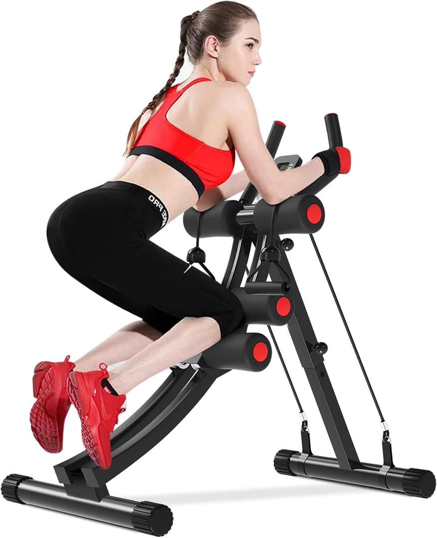 KESHWELL Ab Machine, Ab Workout Equipment For Home, Whole Body Exercise Waist Trainer For Women, Ab Machine For Stomach Workout, Foldable Fitness Exercise Equipment With Resistance Bands & LCD Display