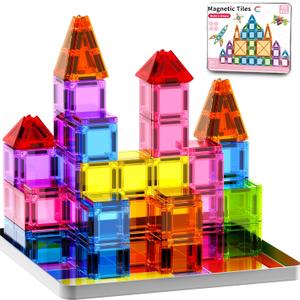 Mini Magnetic Tiles, 78PCS Travel Magnetic Tiles Set with Iron Box, Portable Building Blocks for Kids Ages 3+, Car Airplane Travel Essentials Kids Toy, Creative STEM Toys Birthday Gift for Boys & Girls