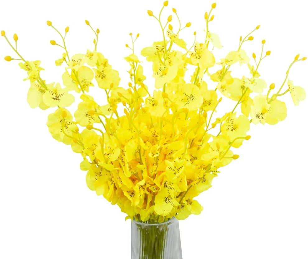 FERIAL 12 Pcs Artificial Flowers Orchids Silk Flowers Fake Orchid in Bulk Artificial Flowers Long Stem 20" Yellow Dancing Orchids Flower for Wedding Home Office Party Festive Decoration