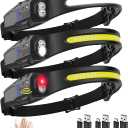 Headlamp Rechargeable 3Pack, 230 Wide Beam LED Headlamp, 7Mode Headlamps for Adults, Head Lamp with Motion Sensor, Red Light Head Lamps LED Rechargeable, Head Lights for Forehead Running Camping