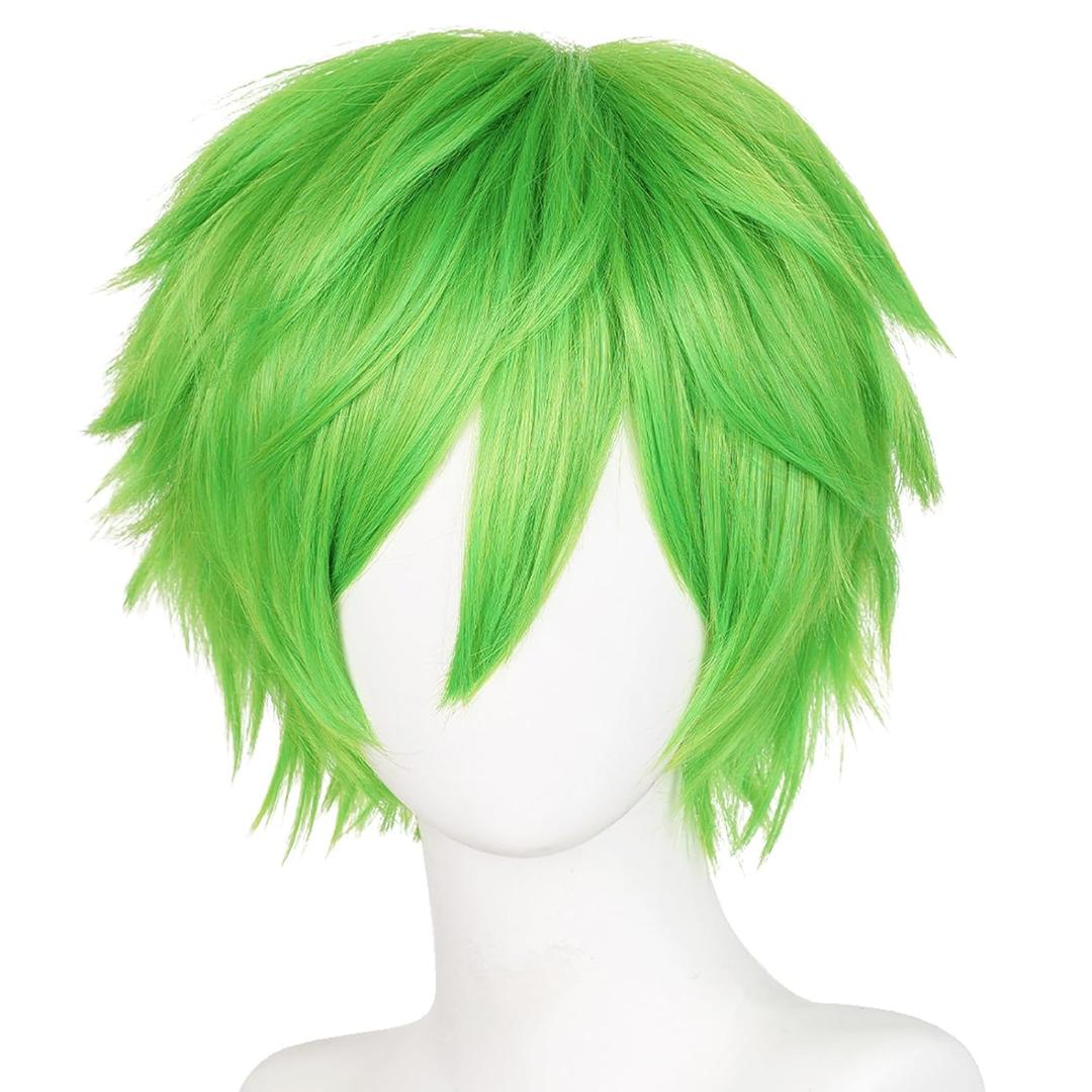 LABEAUT Max Beauty Unisex Green Wig, Anime Short Cosplay Wigs With Bangs Heat Resistant Hair for Party and Halloween for Gift + Free Cap