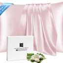 Ravmix Silk Pillow Cases with Zipper, 21momme Mulberry Silk Pillowcase for Hair Skin Health, Soft Smooth Breathable Cool Pillow Cover for Beauty Sleep with Gift Box 1PC(Standard 20"x26", Soft Pink)