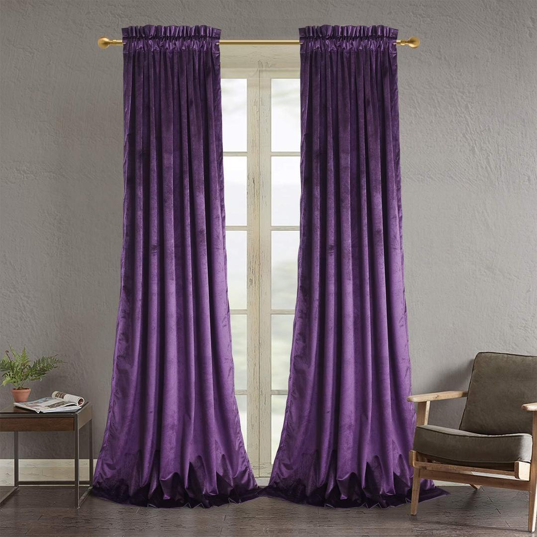 Roslynwood Purple Velvet Curtains for Living Room - Velvet Curtain Panels Privacy Rod Pocket Window Drapes for Bedroom,W52 by L84 inches, 2 Panels