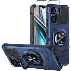 for BLU View 5 Case with Tempered Glass Screen Protector,Military Grade Heavy Duty Shockproof Protective Cover,with Ring Kickstand for BLU View 5 (Blue)