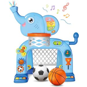 SpringFlower Toddler Basketball Hoop & Soccer Goal Activity Center Toys with Light & Music,Elephant Toddlers Musical Toys Gift, Baby & Toddlers Christmas Birthday Gift for 1 2 3 Year Old Boys & Girls (Blue)