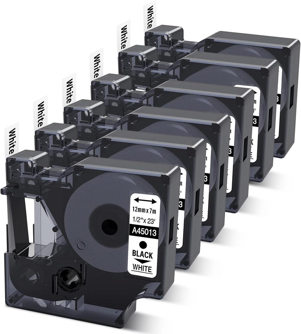 6-Pack Compatible with Dymo D1 Label Tape 45013 1/2 Inch x 23 Ft Replace for DYMO Label Maker Refills d1 a45013 S0720530 Black on White 45013s for LabelManager 160 280 210D 360D 420P PnP