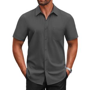 COOFANDY Mens Short Sleeve Shirts Casual Button Down Dress Shirts Summer Untucked Shirt Dark Grey, L