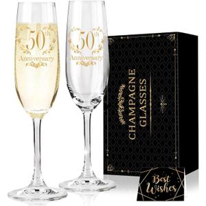 Hexagram 50th Wedding Anniversary Champagne Flutes Gifts, 50th Anniversary Couple Gifts, Anniversary's Wedding Gift for Parents, 50 Year Anniversary's Decorations Champagne Glasses Set of 2