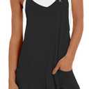 Muchpow Women's V Neck Sleeveless Romper Summer Casual Loose Spaghetti Strap Short Overalls Jumpersuit with Pockets (Black), L