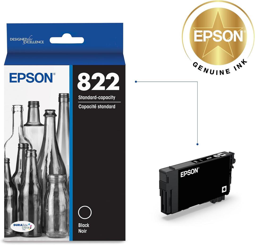 EPSON 822 DURABrite Ultra Ink Standard Capacity Black Cartridge (T822120-S) Works with WorkForce Pro WF-3820, WF-3823, WF-4820, WF-4830, WF-4833, WF-4834
