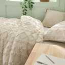 Bedsure Tufted Boho Comforter Set Twin Size - Beige Boho Bed Set, GentleSoft 2 Pieces Farmhouse-Style Embroidery Bedding, Gifts for Woman, Soft Jacquard Twin Comforter for All Seasons