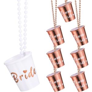 Boao 8 Pieces Bride Shot Necklace Glass, Bachelorette Shot Glass Necklace with Gold Foil for Wedding Bachelor Party and Bridal Shower Decorations(Rose Gold)