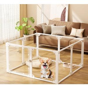Clear Acrylic Metal Dog Playpen Indoor, Easy Assemble Transparent Puppy Playpen, Expandable & Durable Dog Fence for Puppies and Small Dogs (23.6" H, 8PCS)