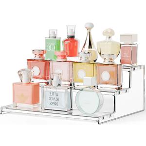Yieach 3 Tier Acrylic Sands for Display,12 Inch Perfume Organizer,Cologne Stand,Cupcake Display and Funko Pop Stands,Clear Tiered Tray Stand,Acrylic Riser for Figure,Collectibles,Makeup or Spice Shelf