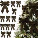 LaRibbons 12 Pack Brown Velvet Christmas Bows, 13" x 9" Large Decorative Bows for Wreath, Tree, Garland & Holiday Decor, Indoor Outdoor Christmas Decorations