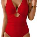 Eomenie One Piece Swimsuit for Women Tummy Control Cutout Bathing Suit V Neck Tie Back Swim Suit, Size Large