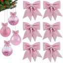TONIFUL 4pcs Shiny Bow Pink Christmas Glitter Twist Tie Bows for Decoration Gift Box Wrapping, Christams Baskets Decor, Wedding Birthday Festival Party Decoration(5x5Inch/pcs)