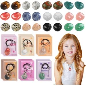 Valentines Day Cards for Kids School, 28 Sets Valentines Day Cards Natural Gemstone Crystals Rocks Minerals Bulk, Valentine Exchange Card for Kids Girls Boys Class Classroom Party Favors (Style 3)