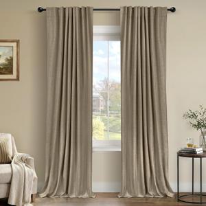 100% Blackout Shield Linen Blackout Curtains for Bedroom 96 Inches Long, Back Tab/Rod Pocket Living Room Drapes, Thermal Insulated Blackout Curtains 2 Panels Set, 50" W x 96" L, Plaza Taupe