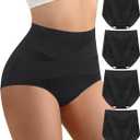 Women's High Waisted Cotton Underwear Panties Ladies Stretch Breathable Full Coverage Briefs 4 Pack (Medium)