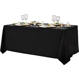 Surmente 90x132 Inch Black Tablecloth for 6-8 Foot Rectangle Tables | Dining Table Cover Protector, Wrinkle Free, Washable Polyester Fabric, 6ft Table Cloth for Wedding, Banquet, Restaurant