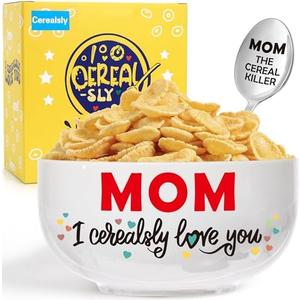 SET OF 2, BackURyear Unique Mom Birthday Gifts from Daughter Son, Mom I Cerealsly Love You, Funny Moms Gift Ideas for Christmas from Kids, Best Moms Ever Gifts, Cereal Bowl Presents Box