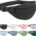Large Waist Bag With 4-Zipper Pockets-Fanny Pack For Women And Man-Crossbody Belt Bag With Adjustable Strap For Travel Running Hiking Walking Workout Dark Black
