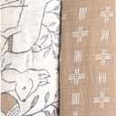 Crane Baby 100% Cotton Muslin Swaddle Blankets, Set of 2, 47" x 47", Boho Woodland Baby, Forest Animals Swaddle, Neutral Baby Items (Beige)