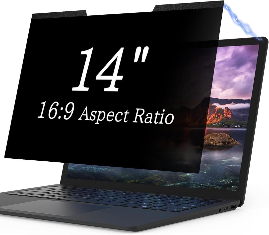 Magnetic Laptop Privacy Screen 14 Inch for 16:9 Computer Monitor, Removable 14 Anti Glare Protector Blue Light Filter Shield Compatible with HP Dell Xps Acer Asus Samsung Lenovo ThinkPad Envy