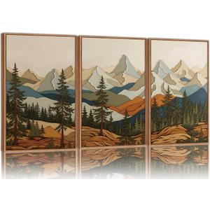 SIGNINART Vintage Mountains Framed Canvas Wall Art, Wooden Forest Wall Decor, Green Wood Pine Trees Wilderness Artwork, Natural Ridge Landscape Art Paintings for Living Room Bedroom Office Natural Ridge, 24"L x 16"W