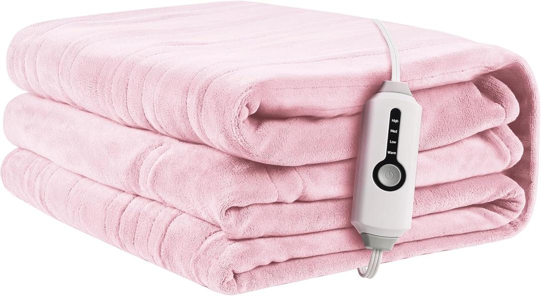 Electric Heated Blanket 72"x84" Full Size, Soft Coral Fleece with 4 Heating Levels and 10 Hours Auto-Off, Machine Washable, Cozy Plush Fabric for Home, Pale Pink