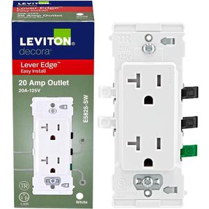 Leviton Lever Edge 20 Amp Tamper-Resistant Duplex Wall Outlet, E5825-W, White