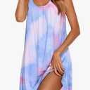 Ekouaer Women's Nightgown Sleeveless Sleepwear Wide Strap Sleep Shirt Pleated Scoopneck Nightshirt Size M Tie-purple